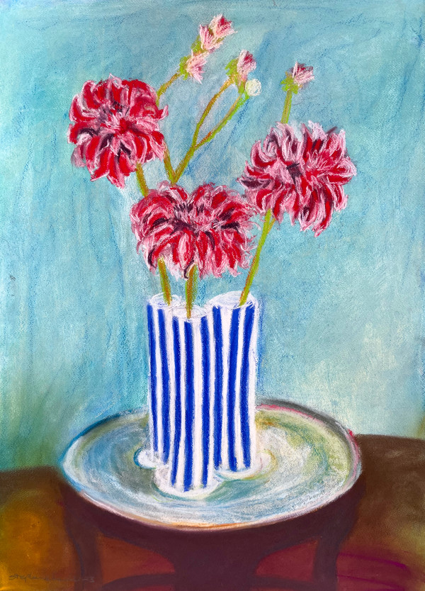 Dahlias in Blue and White Vases by Stephanie Fuller