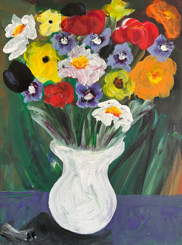 Cottage Flowers in a White Vase by Stephanie Fuller 376ASF