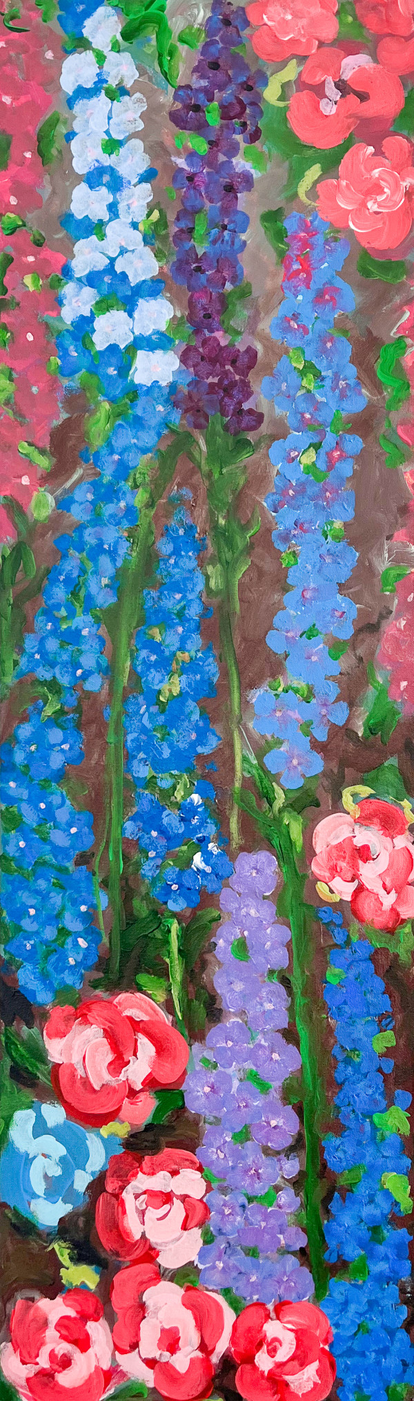 Delphiniums and Pink Roses by Stephanie Fuller