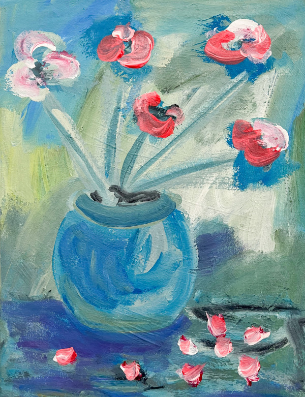 Poppies In a Round Vase by Stephanie Fuller
