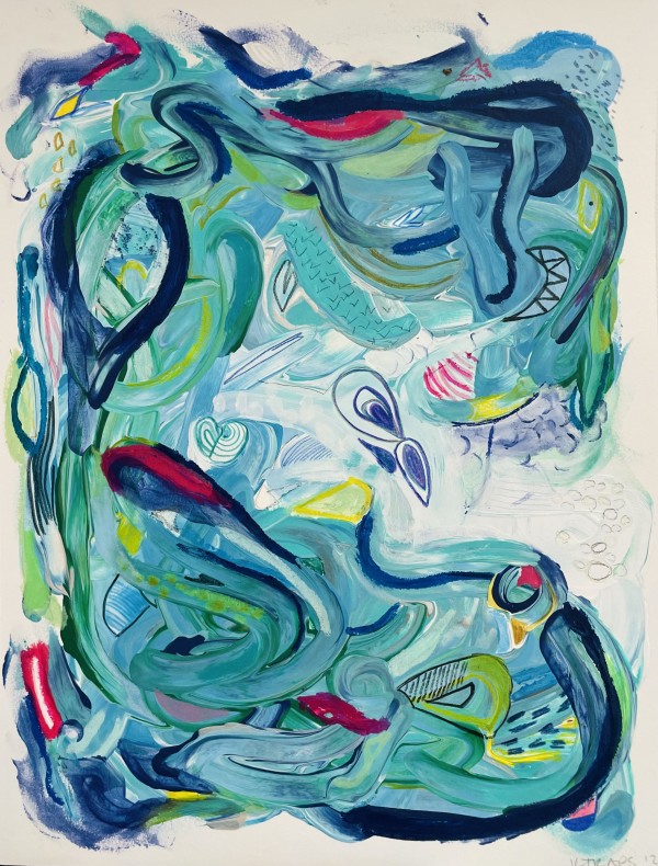 Swirl Series on Paper - Aqua 5 by KTRAPS (Katie Rapisardo Griffith)