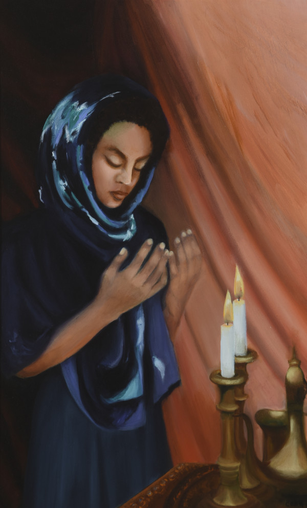 Sarah Lighting The Sabbath Candles by Carolyn Kleinberger 