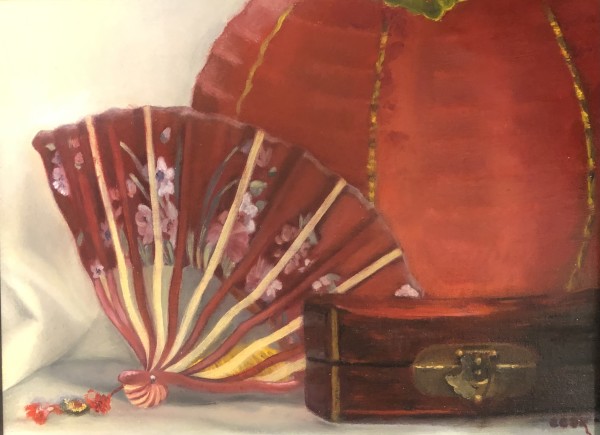 Red Chinese Fan and Box by Carolyn Kleinberger 