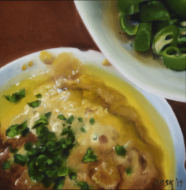 Hummus and Green Peppers by Carolyn Kleinberger 