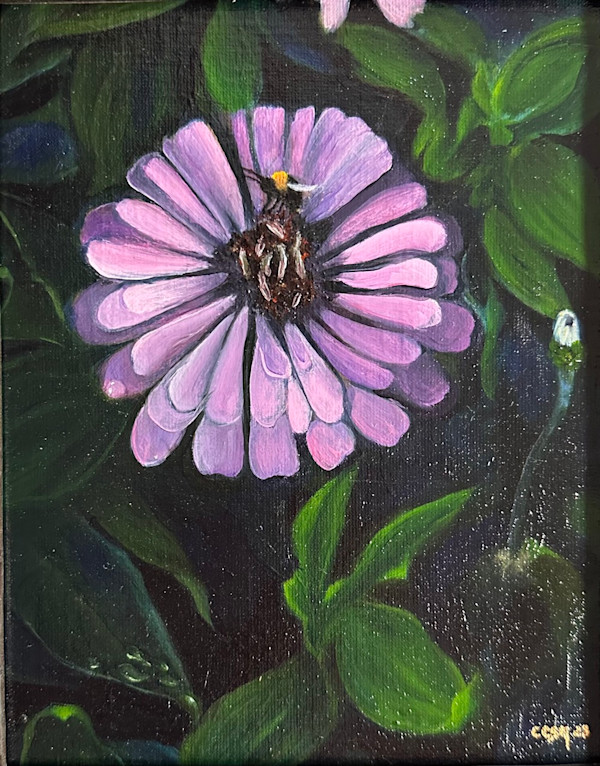 Purple Flower in Greens by Carolyn Kleinberger