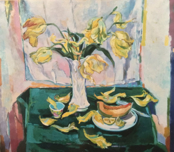 Yellow Tulips on Green Velvet