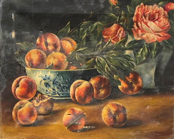 Still Life with Peonies and Peaches by James Frederick Hathaway