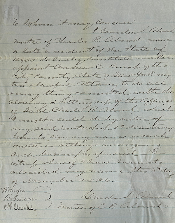 Letter by Cornelius Alvord
