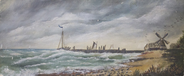 Seascape with Windmill by A.P.R.