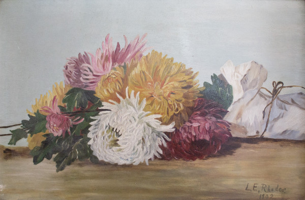 Still Life with Chrysanthemums by L.E. Rhodes