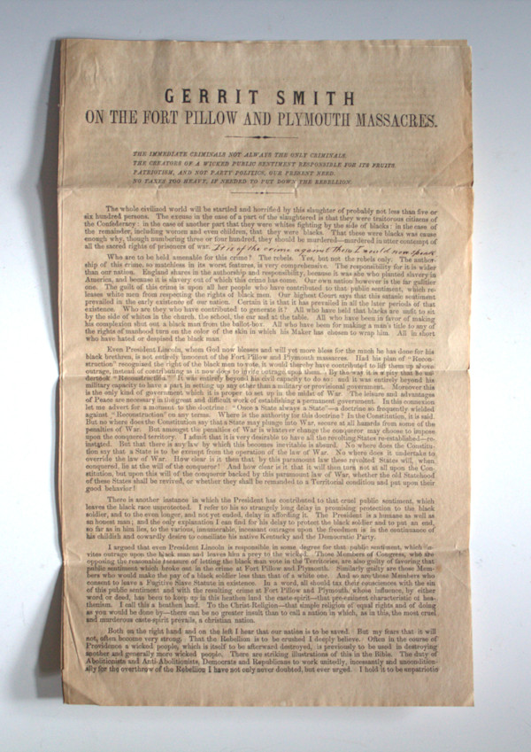 On the Fort Pillow and Plymouth Massacres by Gerrit Smith, Image 1.