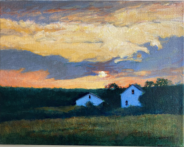 Study of Sunset Over Farmhouses by Douglas H Caves Sr