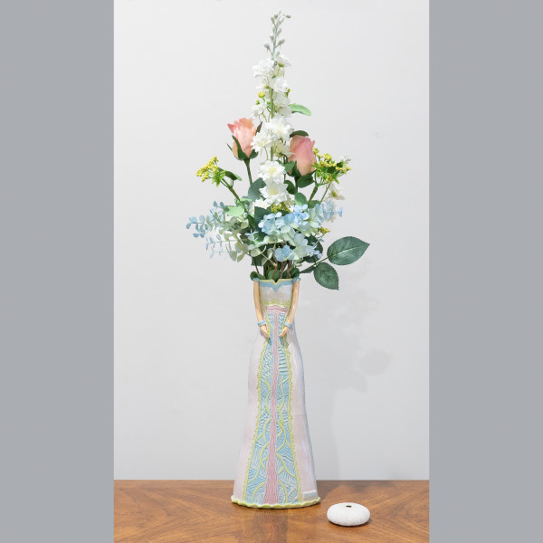 Pale Lavender Lady Sculptural Vase (Chartreuse base) by Sandy Miller