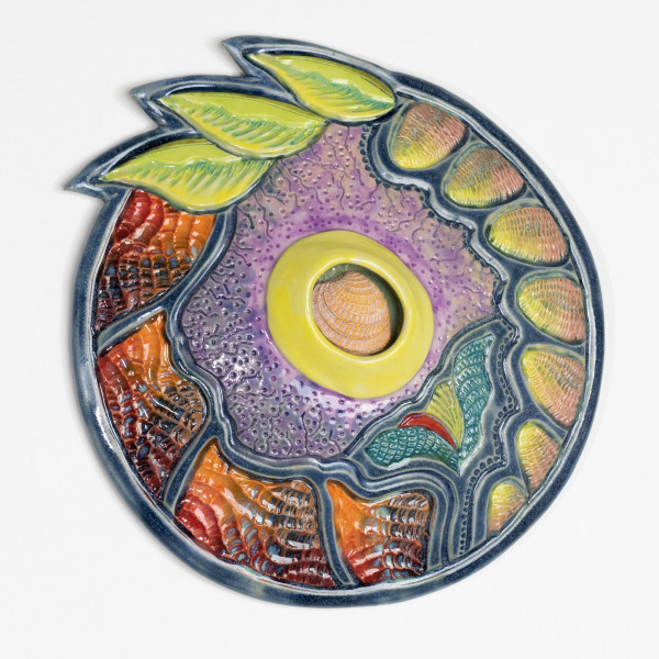 Coral and Leaves - Wall Disc by Sandy Miller