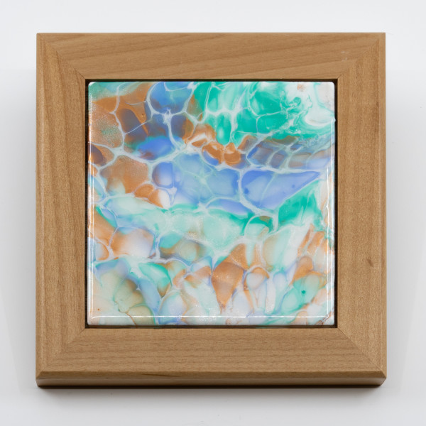 Fluid Art 6" Blonde Wood Framed Tile by Sandy Miller