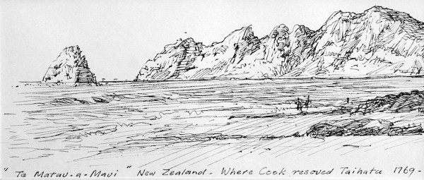 "Te Matau-a-Maui" New Zealand Where Cook Rescued Taihata, 1769 by Frank PASH