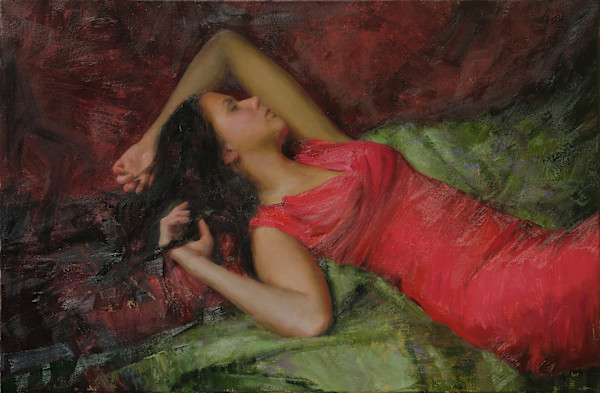 Figure Study - Caitlin - 3 Red Dress by Michael Van Zeyl, Image 1.