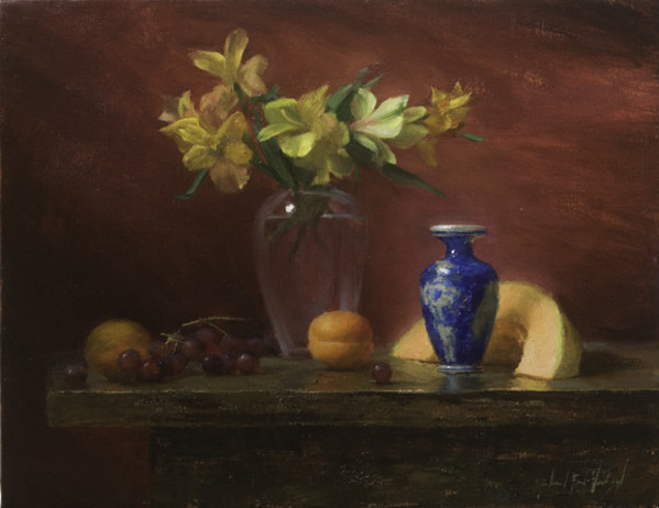Yellow Flowers & Cantaloupe Slice by Michael Van Zeyl
