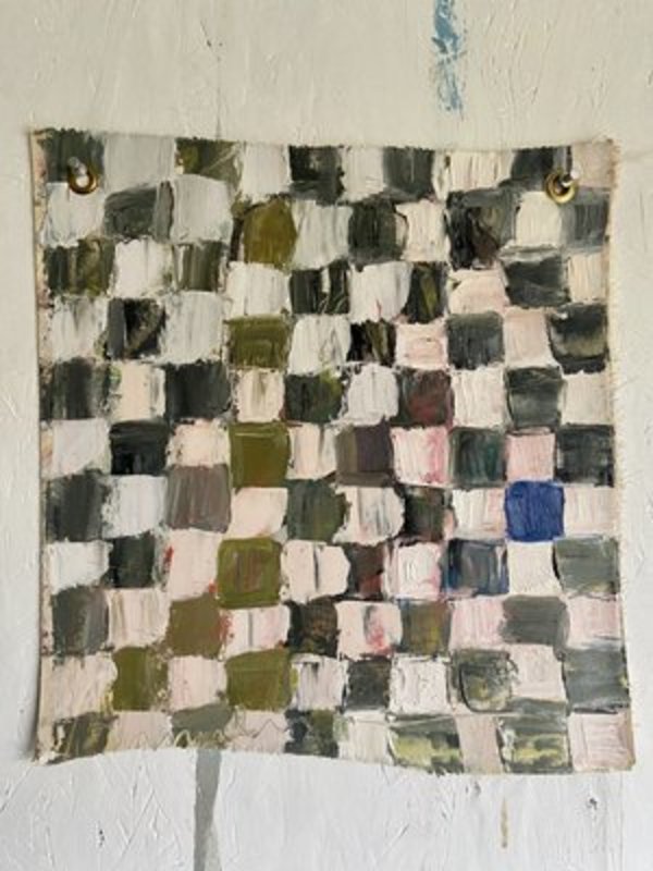 Checkerboard Original flat lay oil painting by Emily Fox King