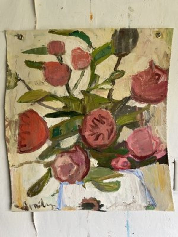 To A Wild Rose Original flat lay oil painting by Emily Fox King