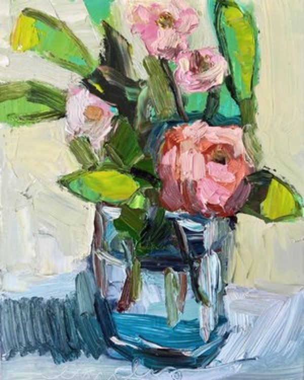 First Rose of Summer Original Oil Painting by Emily Fox King
