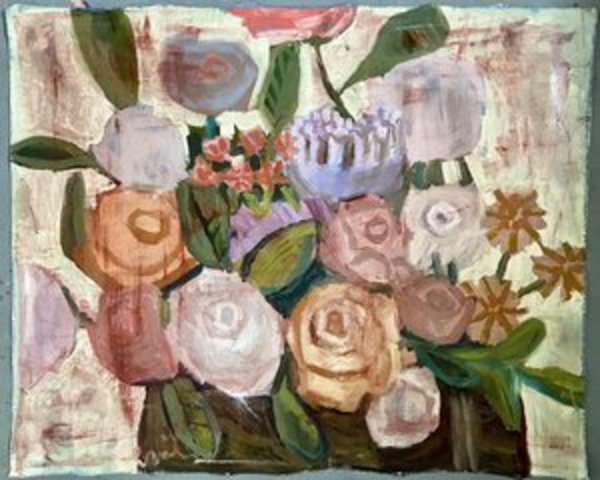 Big Red Original flat lay oil painting by Emily Fox King