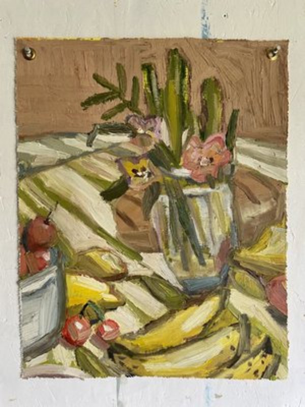Breakfast Table Original flat lay oil painting by Emily Fox King