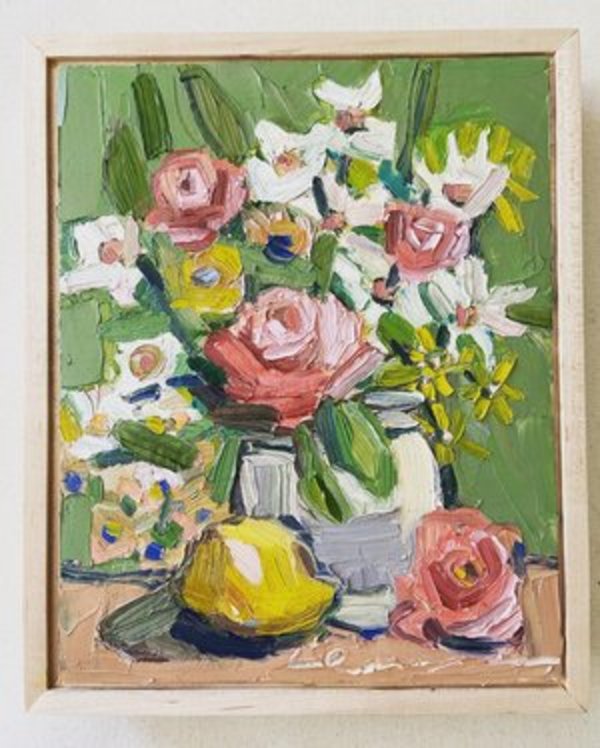 Lemon and Valley Roses Original Oil Painting by Emily Fox King