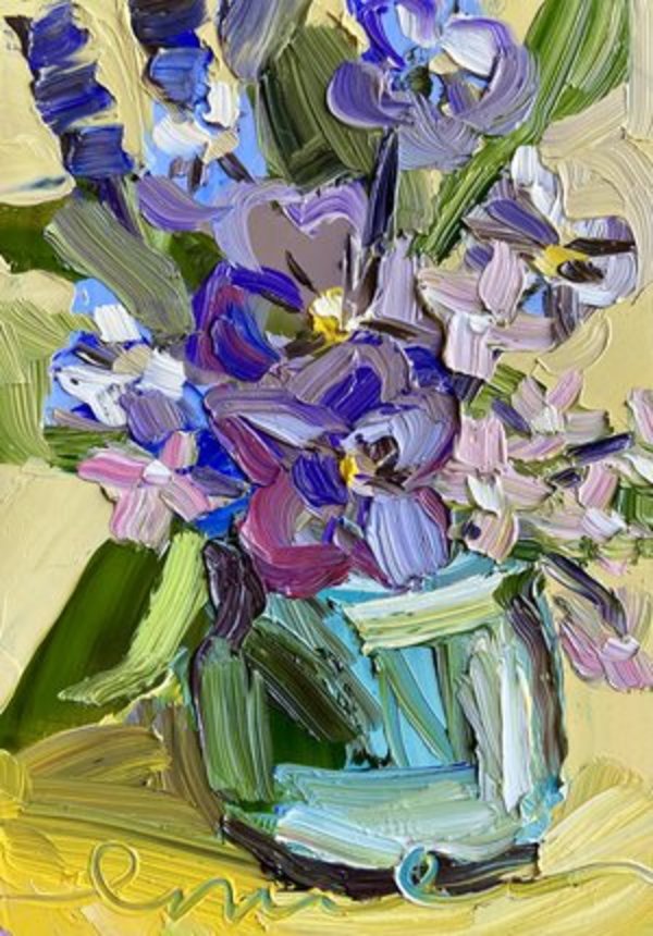 Purple Pansies" Original Oil Painting by Emily Fox King