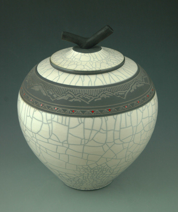 Raku Porcelain Vase With White Crackle by Michael  Bonds