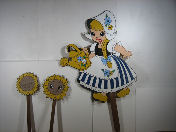 Dutch Girl Lawn Ornament with Sunflowers by Randy Stevens