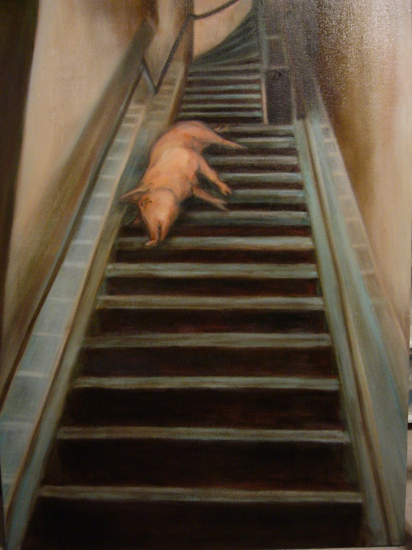 Pig on Stairs by Leisa Shannon Corbett