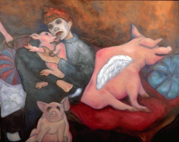 Leisa with Pigs by Leisa Shannon Corbett
