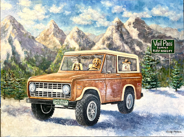 Commissioned Painting of a 1975 Bronco for Kamlyn Haynes for her Dad's 91st birthday by Wendy Marquis