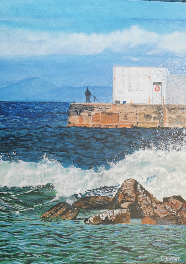 Fishing Hopeman Pier by Lois Dubber