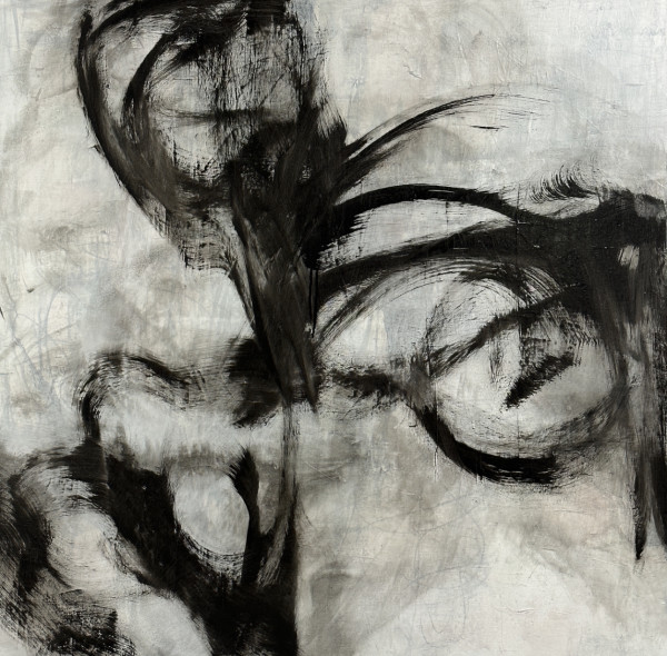 Ribbons and Bows, 2023, black and white, 36 x 36 inches by Juanita