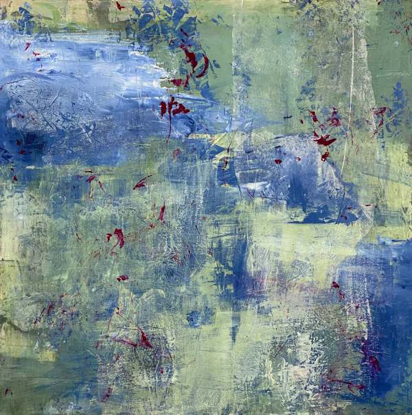 Enter the Woodland, blue, green, nature inspired, abstract by Juanita