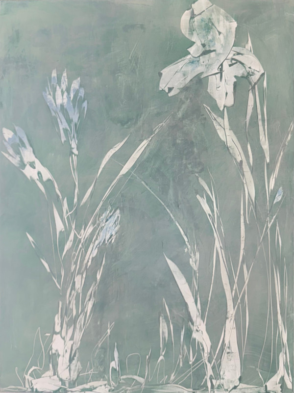 Stillness Rising, Original Botanical Painting, 40 x 30 inches, teal by Juanita, Image 1.