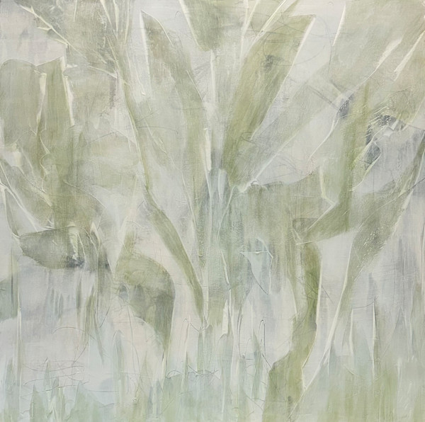 Vertical Stillness – Original Contemporary Abstract Botanical Painting, 40 x 40 inches by Juanita, Image 6.