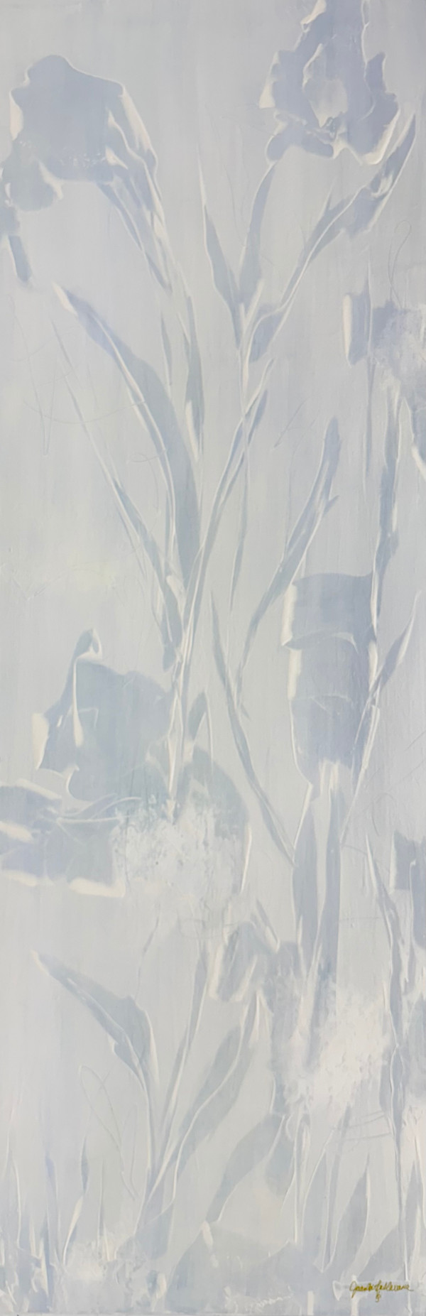 Held by Morning 1, abstract botanical painting, 60 x 20 inches by Juanita, Image 3.