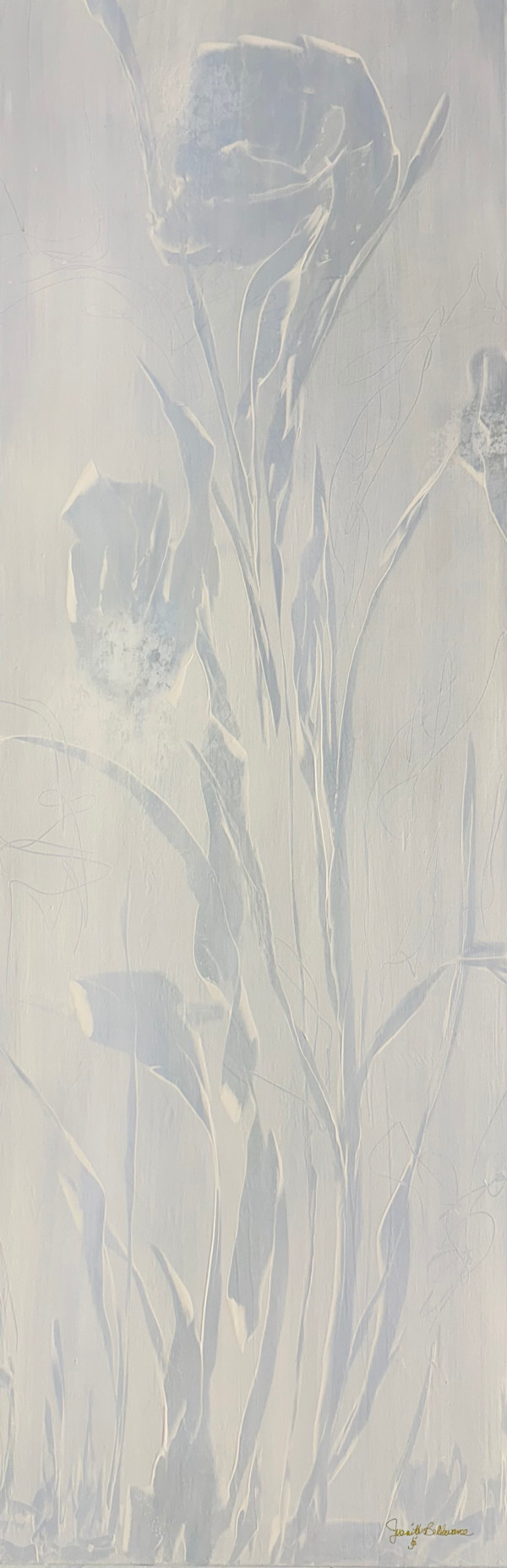 Held by Morning 2, abstract botanical painting, 60 x 20 inches by Juanita, Image 4.