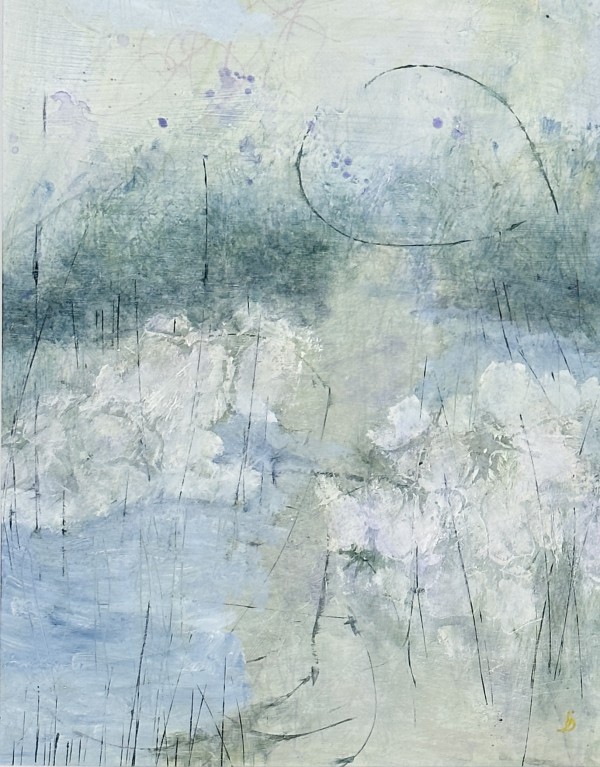 Meadow Near the River 1, 2023, Acrylic on paper, 14 x 11 inches, Framed 21 x 13 inches by Juanita