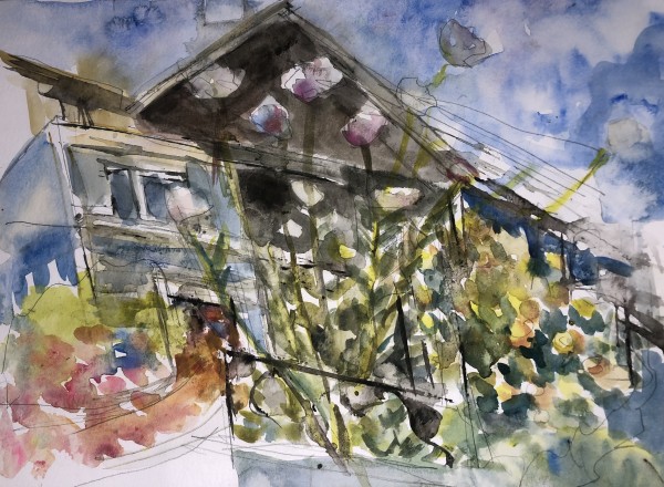 House on the hill with white flowers by Lucia Gonnella