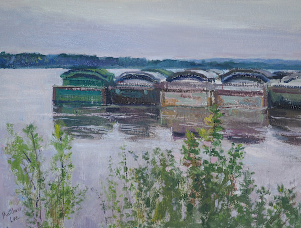 Empty Barges Waiting at Sans Souci Landing by Matthew Lee