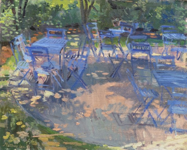 Blue Chairs at the Dixon Gardens by Matthew Lee