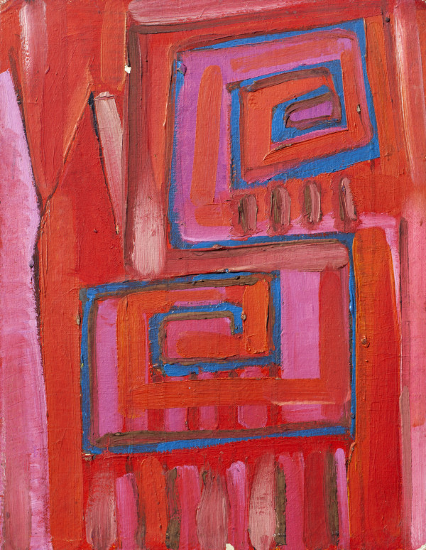 Espirales azules con fondo rojo by Stivaletta, Mabel Rosario