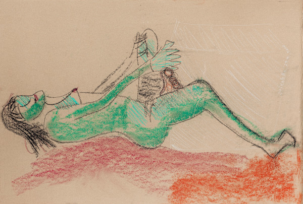 Modelo  acostada en verde by Stivaletta, Mabel Rosario