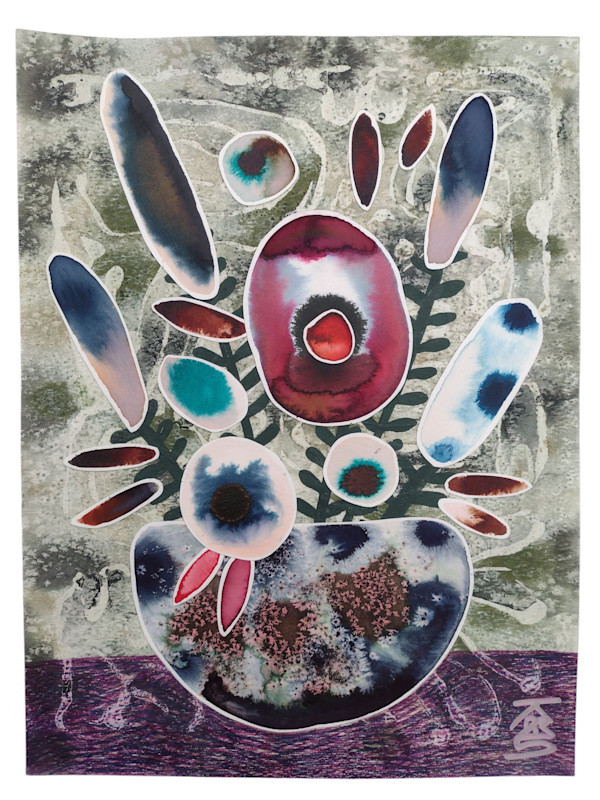 Flower Arrangement in Speckled Bowl by Krisanne Souter