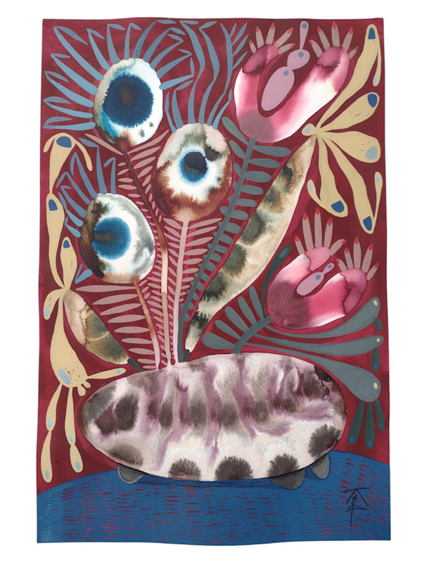 Plants in Purple Glazed Pot by Krisanne Souter