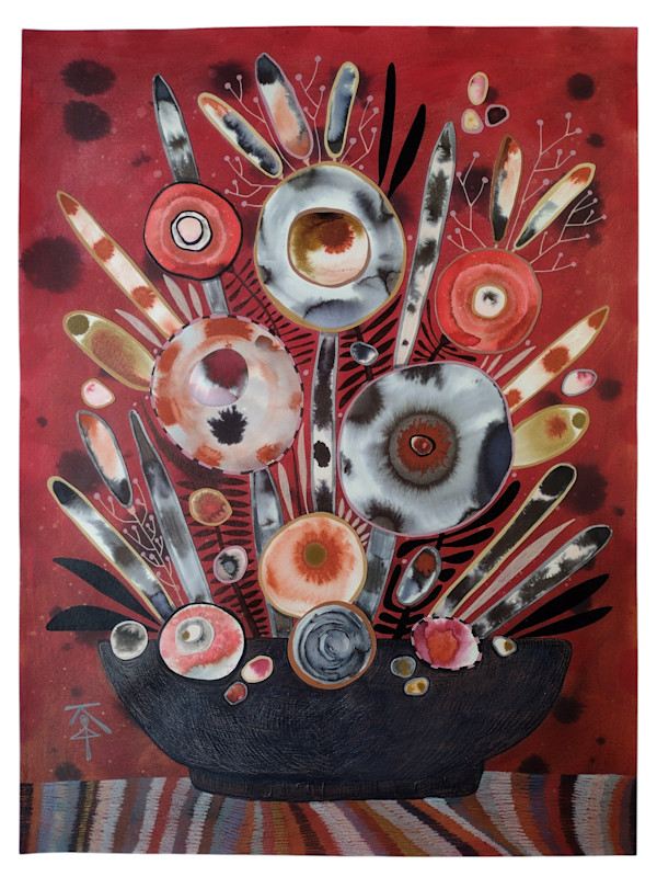 Flower Arrangement in Black Bowl by Krisanne Souter